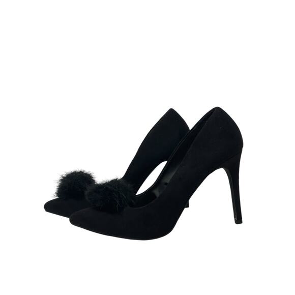 New York & Co black faux suede pompom pump heels shoes size 10 - Picture 12 of 16
